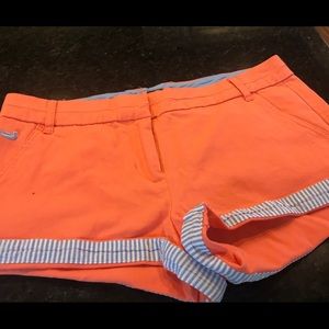 Southern Marsh coral shorts w/ seersucker trim